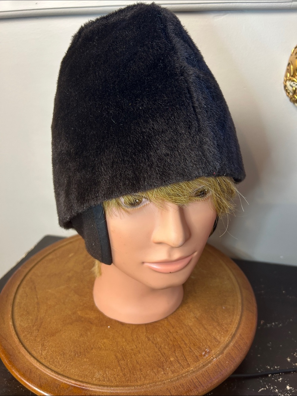 Black Plush Fur Look Cossack Hat Ear Flap Winter Cloche Trapper Unisex